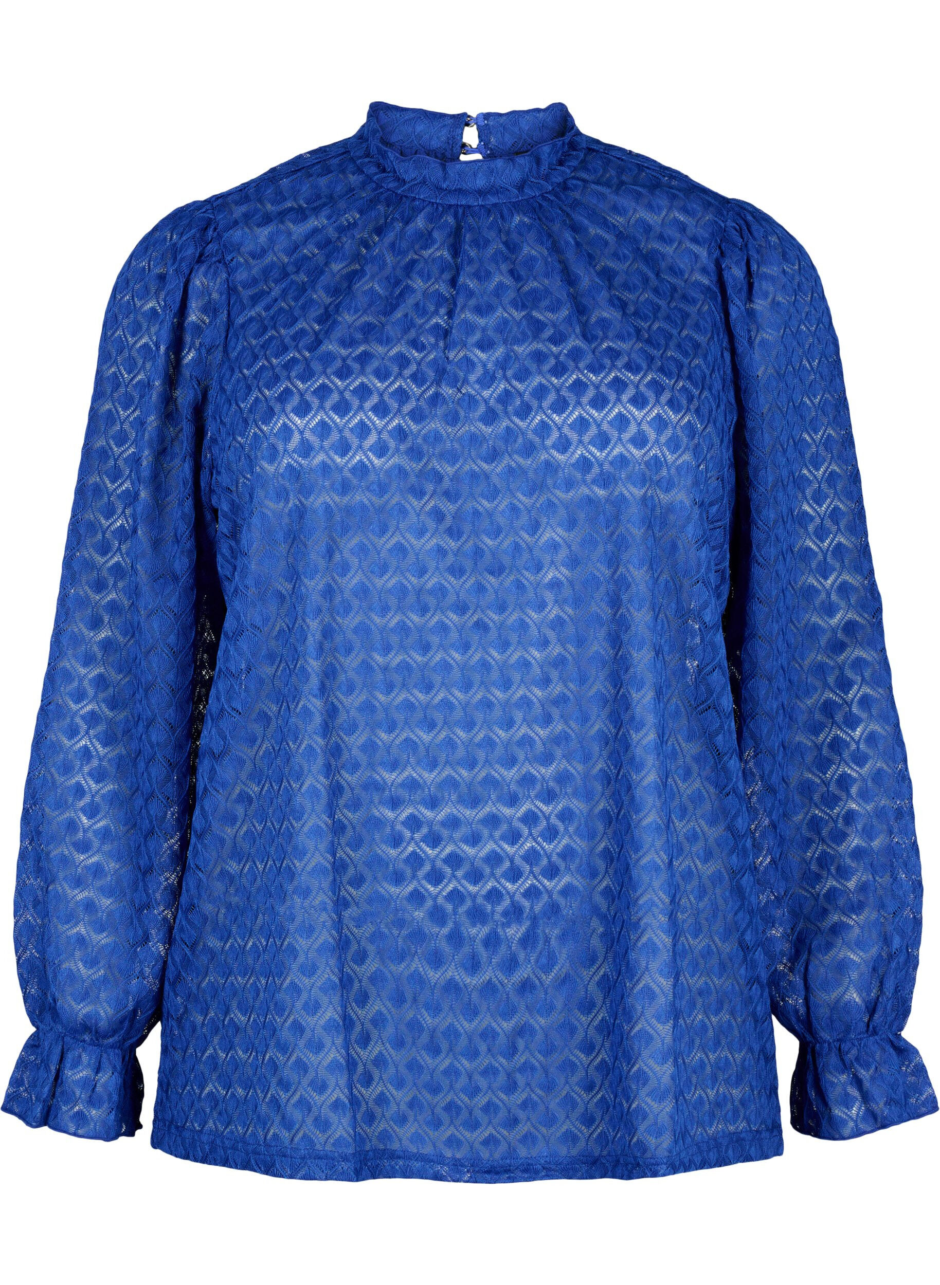 Long-sleeved lace blouse - Blue - Sz. 42-60 - Zizzifashion