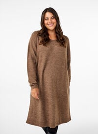 Long sleeved rib knit dress, Caribou Mel., Model