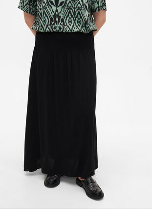 Zizzifashion FLASH - Viscose maxi skirt with smocking, Black, Model image number 1