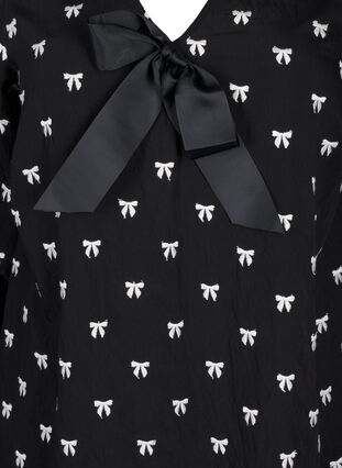 Zizzifashion Blouse with bows and 3/4 sleeves, Black White Bow, Packshot image number 2