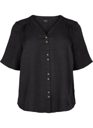 Zizzifashion V-neck shirt blouse with short sleeves, Black, Packshot image number 0