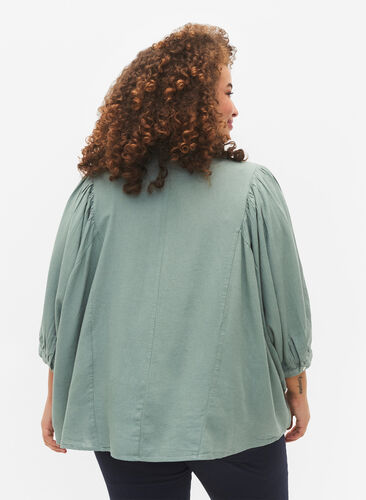 Zizzifashion Viscose-Linen Mix Shirt Blouse with 3/4 Sleeves, Chinois Green, Model image number 1