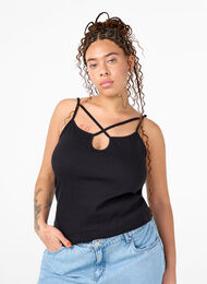 Organic cotton rib top with cross detail, Black, Model