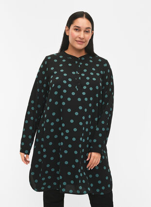 Zizzifashion FLASH - Dotted tunic with long sleeves, Dot, Model image number 0