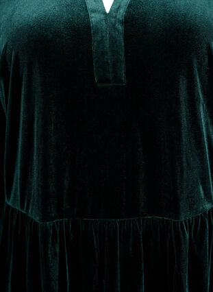 Zizzifashion Velour dress with ruffle collar and 3/4 sleeves, Scarab, Packshot image number 2