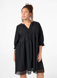 Cotton dress with crochet details, Black, Model