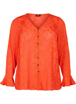 Zizzifashion Long-sleeved shirt with jacquard look, Orange.com, Packshot image number 0