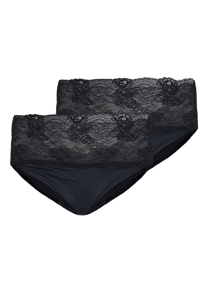 High-waisted knickers with lace trim in a 2-pack - Black - Sz. 42-60