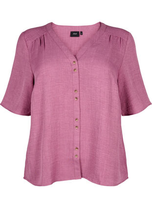 Zizzifashion V-neck shirt blouse with short sleeves, Bordeaux, Packshot image number 0