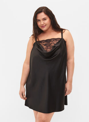Support the breasts - Nightgown with laces - Black - Sz. S