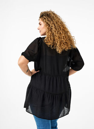 Zizzifashion A-line viscose tunic with lace-up detail, Black, Model image number 1