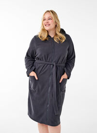 Morning robe with zipper and hood, Asphalt, Model