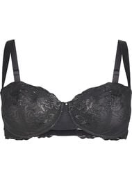 Balconette bra with underwire and embroidered lace, Black, Packshot