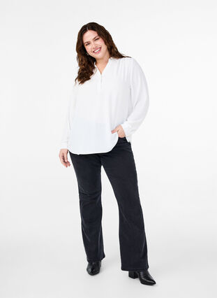 Zizzifashion Long-sleeved shirt blouse with V-neck, Bright White, Model image number 2