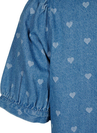 Zizzifashion Short-sleeved denim dress with heart print, L. Blue D. w. Heart, Packshot image number 3