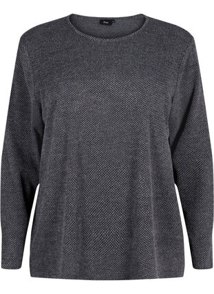 Zizzifashion Melange blouse with round neck and long sleeves, Dark Grey, Packshot image number 0
