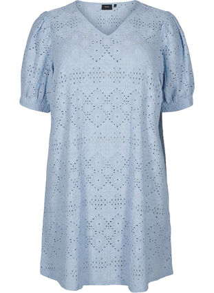 Zizzifashion Short dress with v-neck and hole pattern, Cashmere Blue, Packshot image number 0