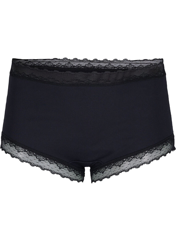 High waisted hipster brief with lace - Black - Sz. 42-60 - Zizzifashion