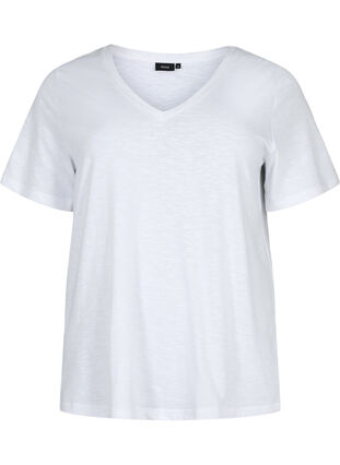 Zizzifashion Short-sleeved basic t-shirt with v-neck, Bright White, Packshot image number 0