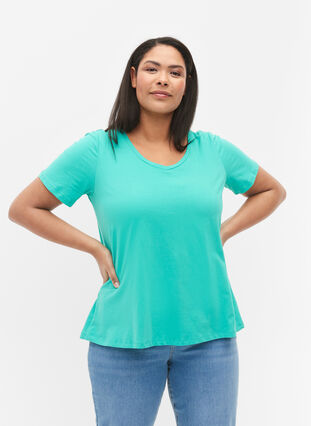 Zizzifashion Solid-coloured basic cotton T-shirt, Aqua Green, Model image number 0