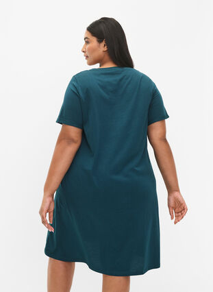 Zizzifashion Short-sleeved nightgown in organic cotton, Deep Teal Lets, Model image number 1