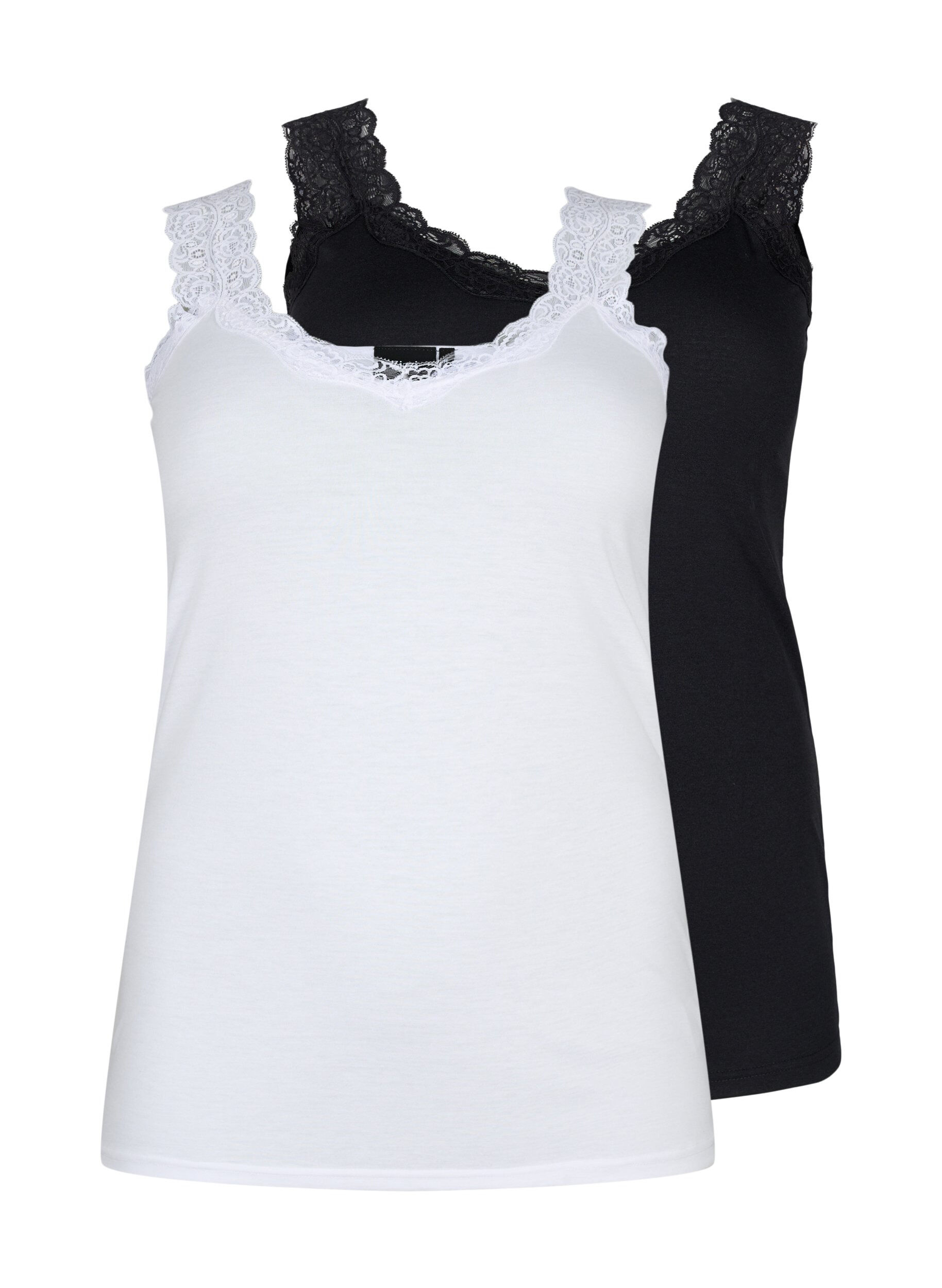 2-pack top with lace - White - Sz. 42-64 - Zizzifashion