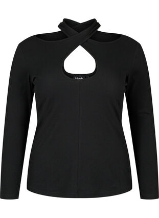 Zizzifashion Cut-out blouse with long sleeves, Black, Packshot image number 0