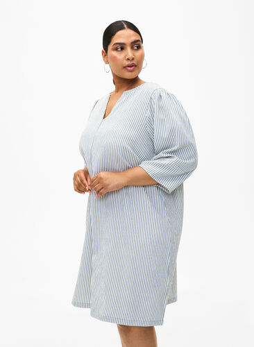 Zizzifashion Striped dress with 3/4 sleeves, Blue Stripe, Model image number 0