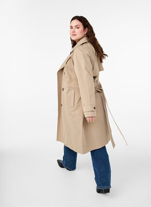 Zizzifashion Classic long trench coat with belt, Chinchilla, Model image number 2