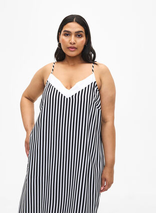 Zizzifashion FLASH - Striped strap dress in viscose, Black White Stripe, Model image number 2