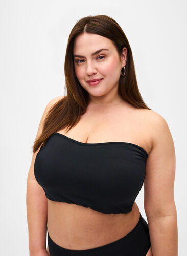 Zizzifashion Solid color bandeau bikini top, Black, Model image number 0