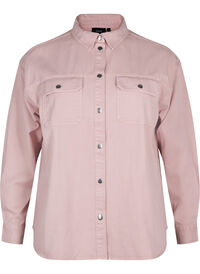 Solid-colored denim shirt with chest pockets