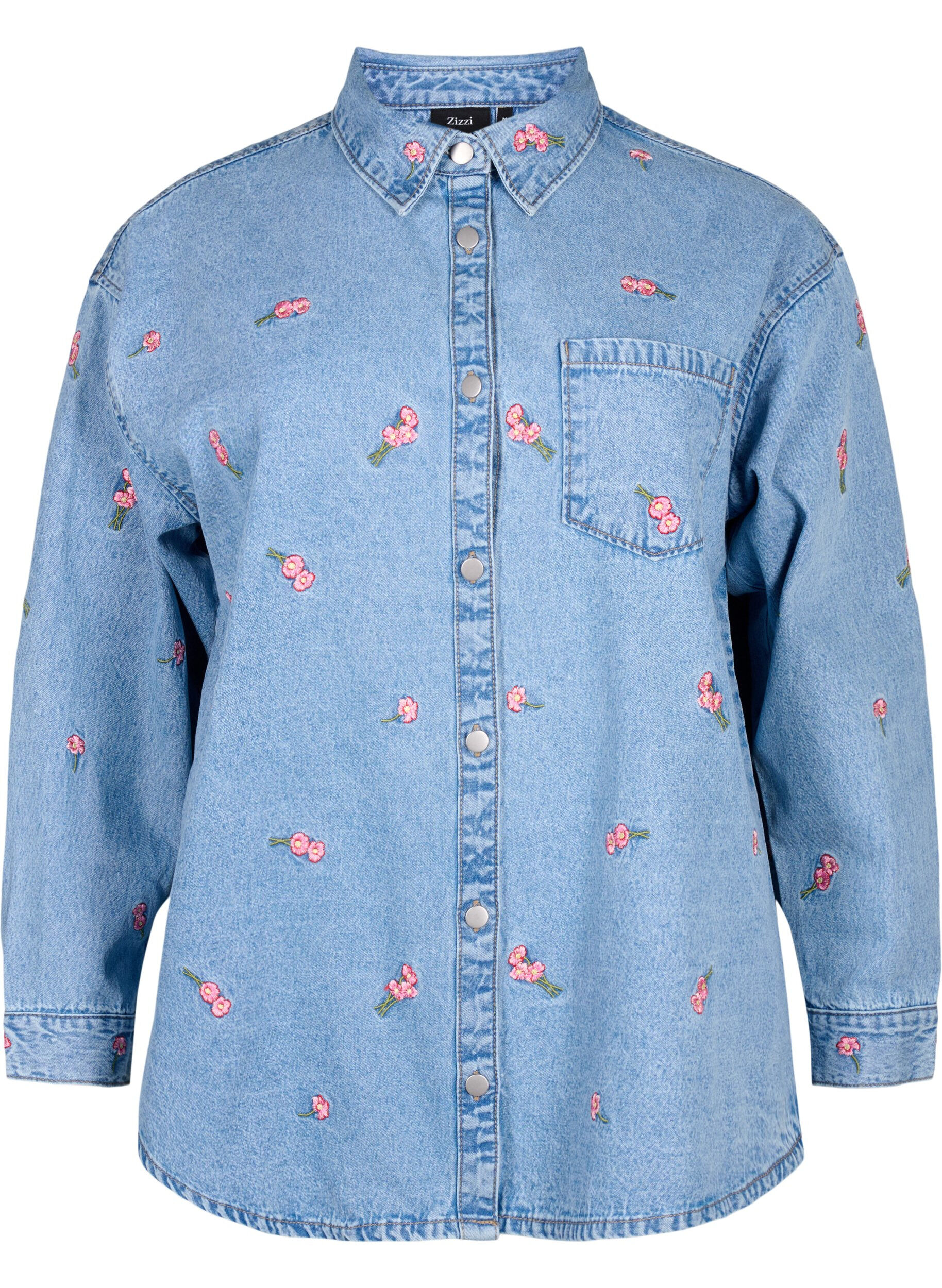 CHICOS XS 00 NEW floral embroidered denim shirt opal wash jwla style blouse  fall | eBay
