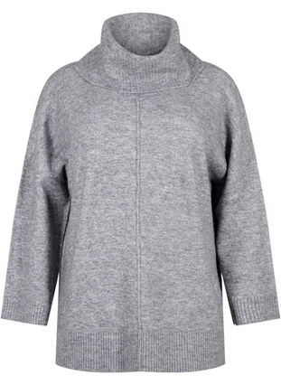 Zizzifashion Melange knit sweater with turtleneck, Medium Grey Melange, Packshot image number 0