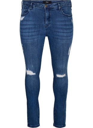 Zizzifashion Super slim Amy jeans with wear details, Blue Denim, Packshot image number 0