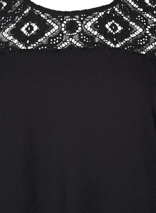 Zizzifashion Short-sleeved viscose blouse with lace detail, Black, Packshot image number 2