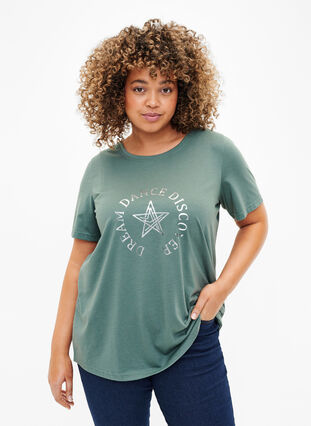 Zizzifashion FLASH - T-shirt with motif, Balsam Green Star, Model image number 0