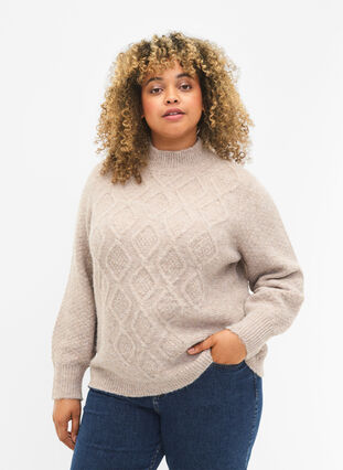Zizzifashion Patterned knit sweater with turtleneck, Simply Taupe Mel., Model image number 0