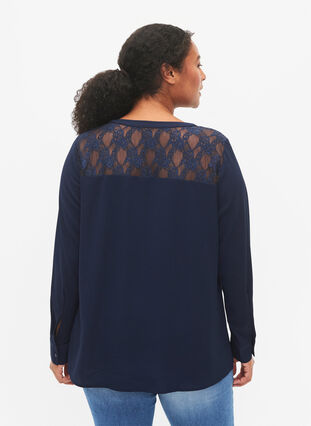 Zizzifashion Long-sleeved blouse with lace detail (GRS), Navy Blazer, Model image number 1