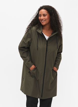 Zizzifashion Raincoat with pockets and hood, Grape Leaf, Model image number 0