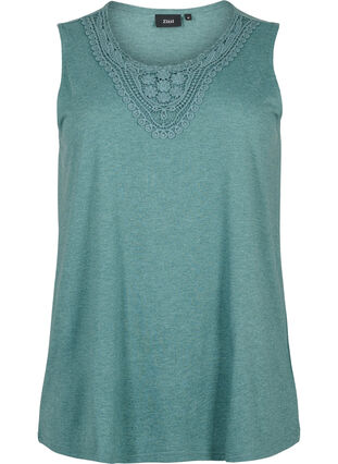 Zizzifashion Sleeveless top with lace, Sea Pine Melange, Packshot image number 0