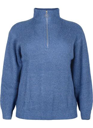 Zizzifashion FLASH - Knitted sweater with high neck and zipper, Coastal Fjord Mel., Packshot image number 0