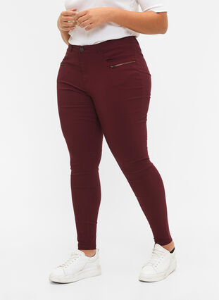 Zizzifashion Close-fitting trousers with zipper details, Port Royal, Model image number 2