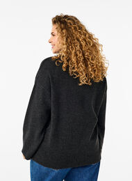 Knitted blouse with a round neck and center seam, Dark Grey Melange, Model