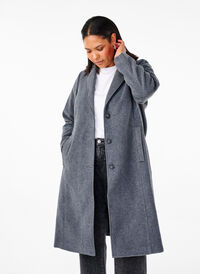 Long wool coat with pockets, Dark Grey Melange, Model