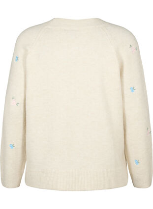 Zizzifashion Knitted sweater with embroidered flowers, Birch Comb, Packshot image number 1