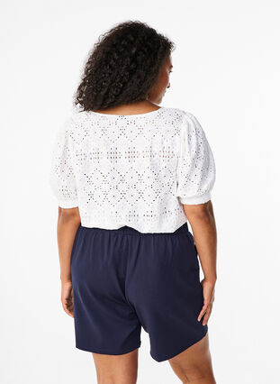 Zizzifashion Short-sleeved blouse with lace pattern, Bright White, Model image number 1