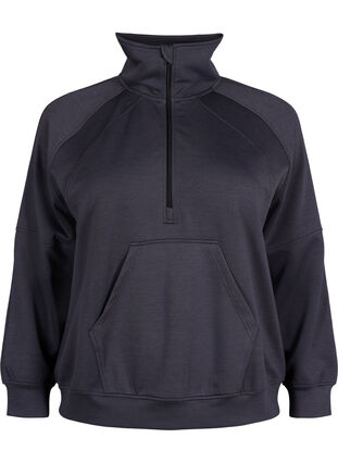 Zizzifashion Sporty sweatshirt with high neck and zip, Asphalt, Packshot image number 0