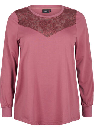 Zizzifashion Sweatshirt with lace details, Rose Brown, Packshot image number 0