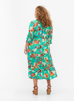 Zizzifashion Printed viscose dress with smock at the top, Arcadia AOP, Model image number 1